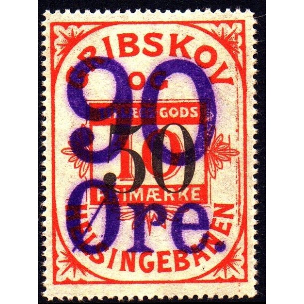 Gribskovbanen Helsinge Banen - Gods Frimrke - 10 re overstemplet til 50 re/90 re - Ustemplet