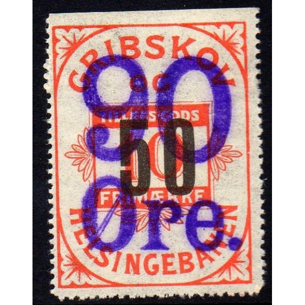 Gribskovbanen Helsinge Banen - Gods Frimrke - 10 re overstemplet til 50 re/90 re - Ustemplet