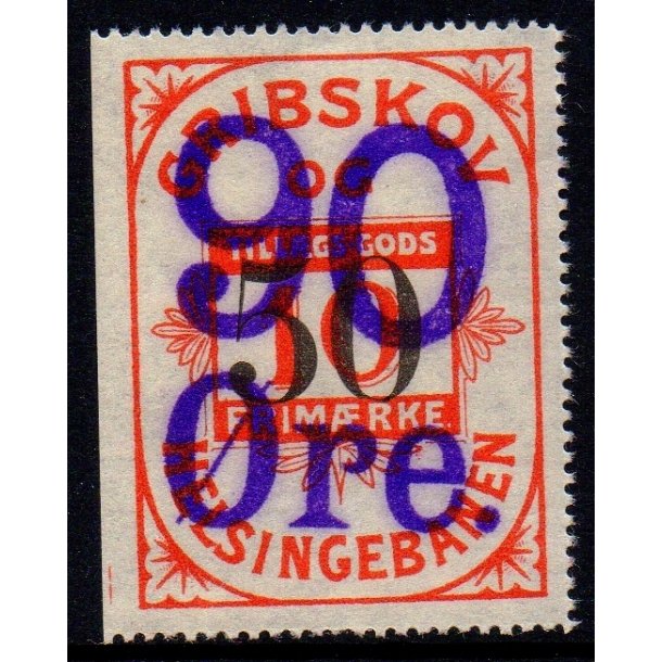 Gribskovbanen Helsinge Banen - Gods Frimrke - 10 re overstemplet til 50 re/90 re - Ustemplet