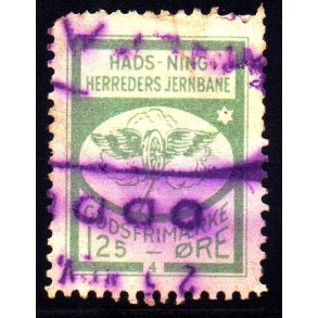 Hads - Ning Herreds Jernbane - Godsfrimrke  - 25 re - Stemplet