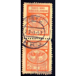 Hads - Ning Herreds Jernbane - Godsfrimrke  Par - 60 re - Stemplet