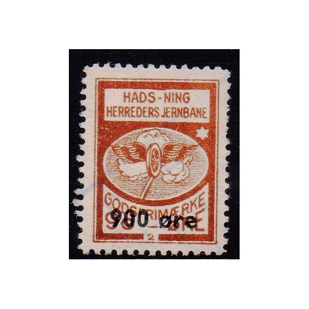 Hads - Ning Herreds Jernbane - Godsfrimrke - 90 re overstemplet til 900 re - Ustemplet