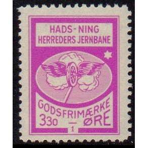 Hads - Ning Herreds Jernbane - Godsfrimrke - 330 re  - Ustemplet