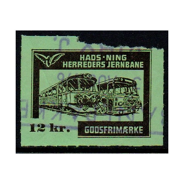 Hads - Ning Herreds Jernbane - Godsfrimrke - 12 Kr. - Stemplet - Revet i kanten !