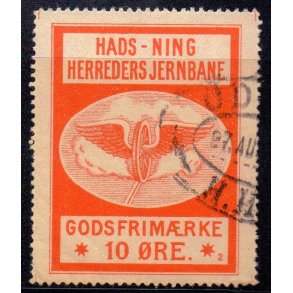 Hads - Ning Herreds Jernbane - Godsfrimrke - 10 re - Stemplet