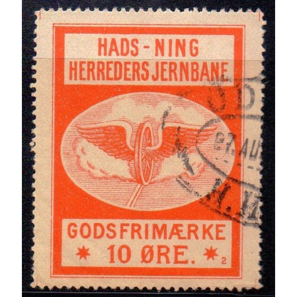 Hads - Ning Herreds Jernbane - Godsfrimrke - 10 re - Stemplet