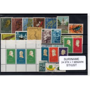 Suriname Samling - 24 stk + 1 Miniark - Stemplet/Ustemplet