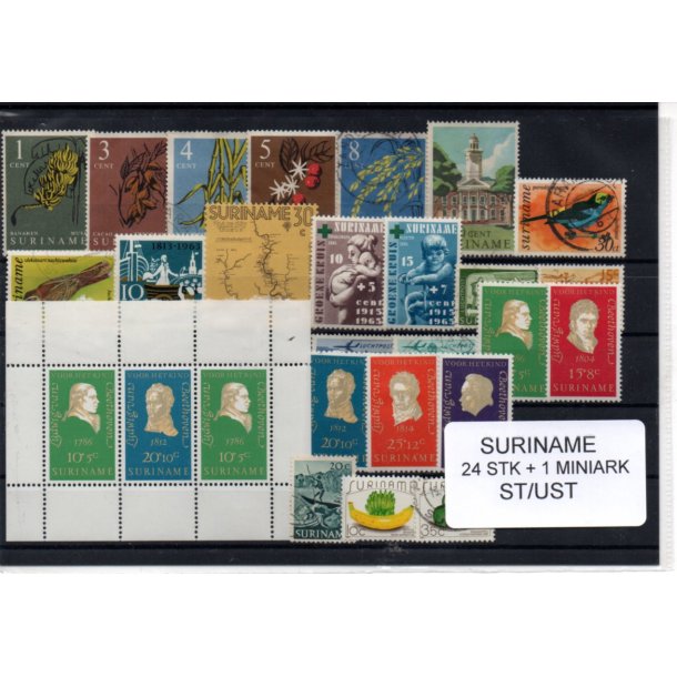 Suriname Samling - 24 stk + 1 Miniark - Stemplet/Ustemplet