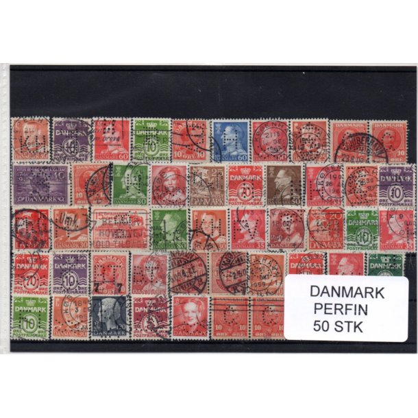 Danmark Perfiner 50 stk. Stemplet/Ustemplet