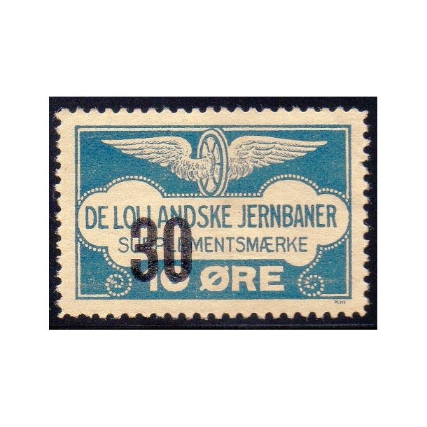 De Lollandske Jernbaner  - Supplementsmrke - 10 re overstemplet til 30 re - Ustemplet