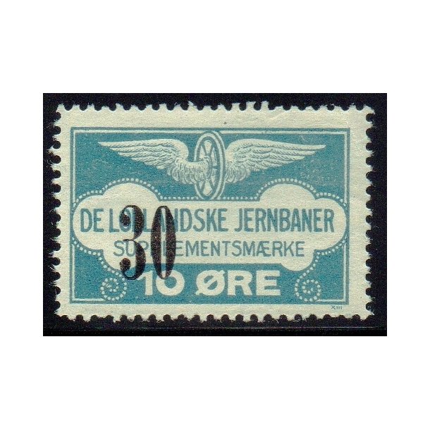 De Lollandske Jernbaner  - Supplementsmrke - 10 re overstemplet til 30 re - Ustemplet