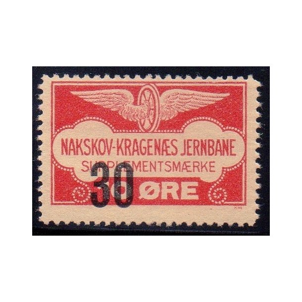 De Lollandske Jernbaner  - Supplementsmrke - 10 re overstemplet til 30 re - Ustemplet