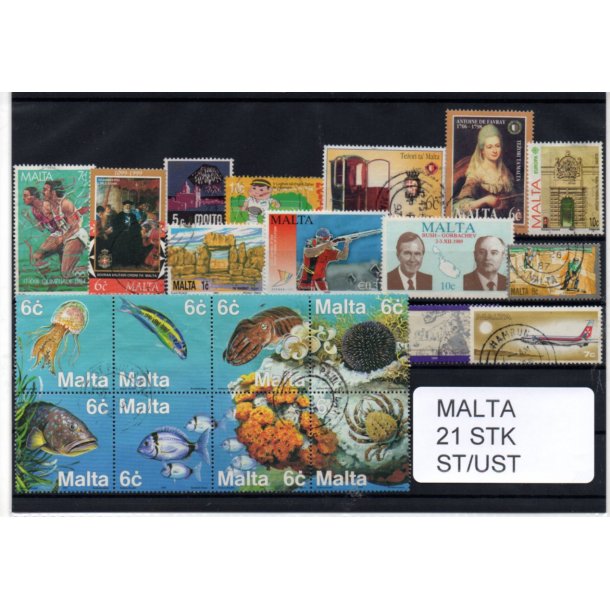 Malta Samling - 21 Stk forskellige.- Stemplet/Ustemplet