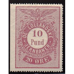 De Lollandske Jernbaner  - 10 Pund - 20 re Tresidetakket - Ustemplet