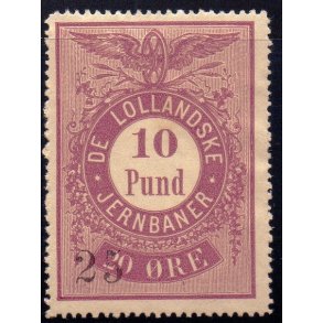 De Lollandske Jernbaner  - 10 Pund - 20 re overstemplet til 25 re - Ustemplet