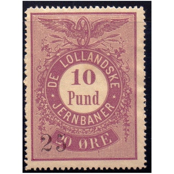 De Lollandske Jernbaner  - 10 Pund - 20 re overstemplet til 25 re - Ustemplet