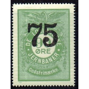 De Lollandske Jernbaner  - Godsfrimrke -  90 re overstemplet til 75 re - Ustemplet