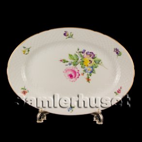 Saxisk Blomst Hvid Stegefad 40x29 cm.