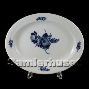 Blå Blomst Flettet Stegefad Ovalt 36½ 29 cm.