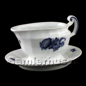 Blå Blomst Kantet Sauceskål Oval m. Hank