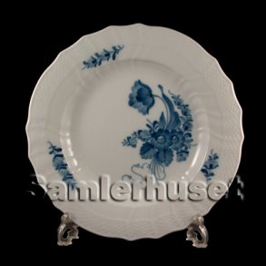 Blå Blomst Svejfet Tallerken Flad 27 cm. Helflad.