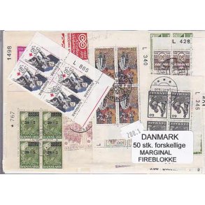 Danmark Marginalfirblokke 50 stk. forskellige.