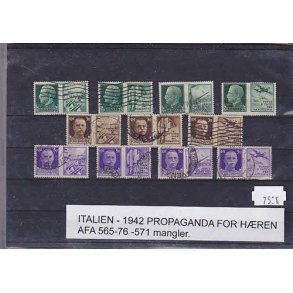 Italien 1942. Afa 565-76. 571 mangler. Stemplet.
