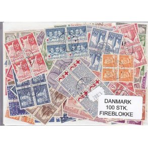 Danmark Samling Firblokke 100 forskellige Stemplet