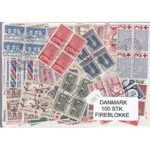 Danmark Samling Firblokke 100 forskellige Stemplet