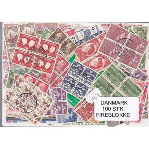 Danmark Samling Firblokke 100 forskellige Stemplet