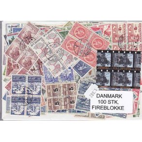 Danmark Samling Firblokke 100 forskellige Stemplet