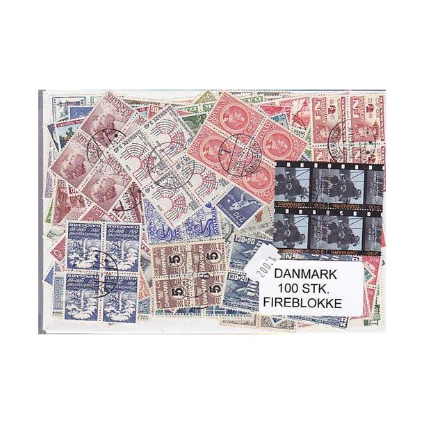 Danmark Samling Firblokke 100 forskellige Stemplet