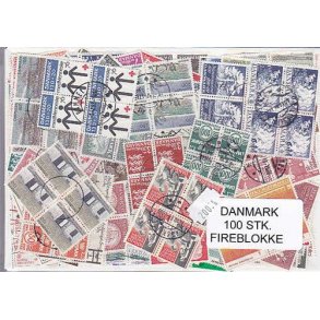 Danmark Samling Firblokke 100 forskellige Stemplet