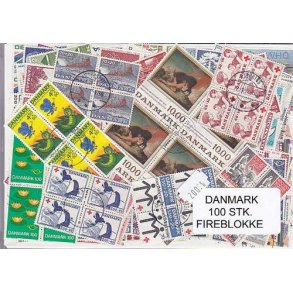 Danmark Samling Firblokke 100 forskellige Stemplet