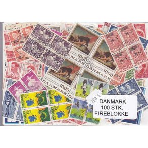 Danmark Samling Firblokke 100 forskellige Stemplet