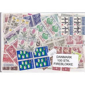 Danmark Samling Firblokke 100 forskellige Stemplet