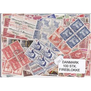 Danmark Samling Firblokke 100 forskellige Stemplet