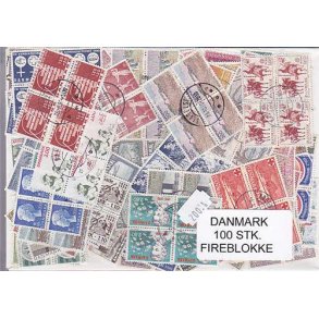 Danmark Samling Firblokke 100 forskellige Stemplet