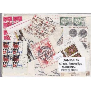 Danmark Marginalfirblokke 50 stk. forskellige.