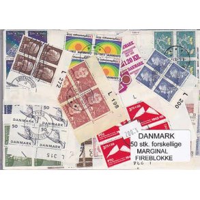 Danmark Marginalfirblokke 50 stk. forskellige.