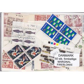 Danmark Marginalfirblokke 50 stk. forskellige.