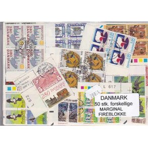 Danmark Marginalfirblokke 50 stk. forskellige.