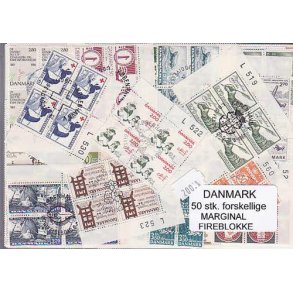 Danmark Marginalfirblokke 50 stk. forskellige.
