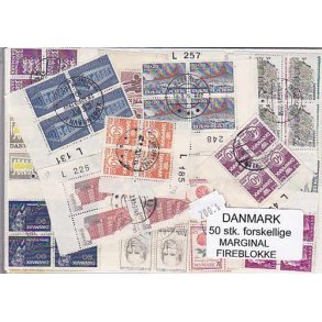 Danmark Marginalfirblokke 50 stk. forskellige.