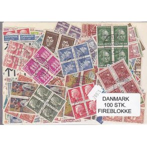 Danmark Samling Firblokke 100 forskellige Stemplet