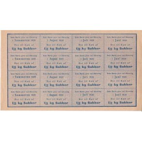 Rationeringsmrkeark 1. V.Krig- Sukkerkort.