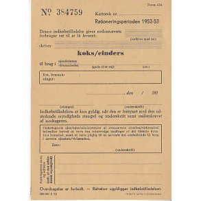 Rationeringsmrkeark 2. V.Krig- Koks/cinders