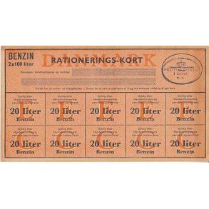 Rationeringsmærkeark 2. V.Krig- Benzin 2x100L