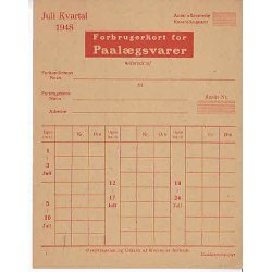 Rationeringsm&aelig;rkeark 2. V.Krig- Forbrugerkort