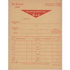 Rationeringsmærkeark 2. V.Krig- Forbrugerkort